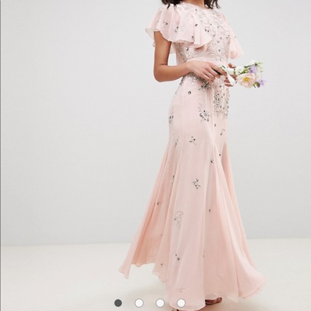 Pink embellished maxi dress with angel sleeve
